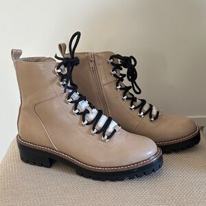 Beige Lace-Up Combat Boots for Women